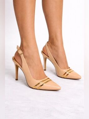 Andrea Premium Slingback Heels – Nude/pale blush  with Gold Detail | Size 6